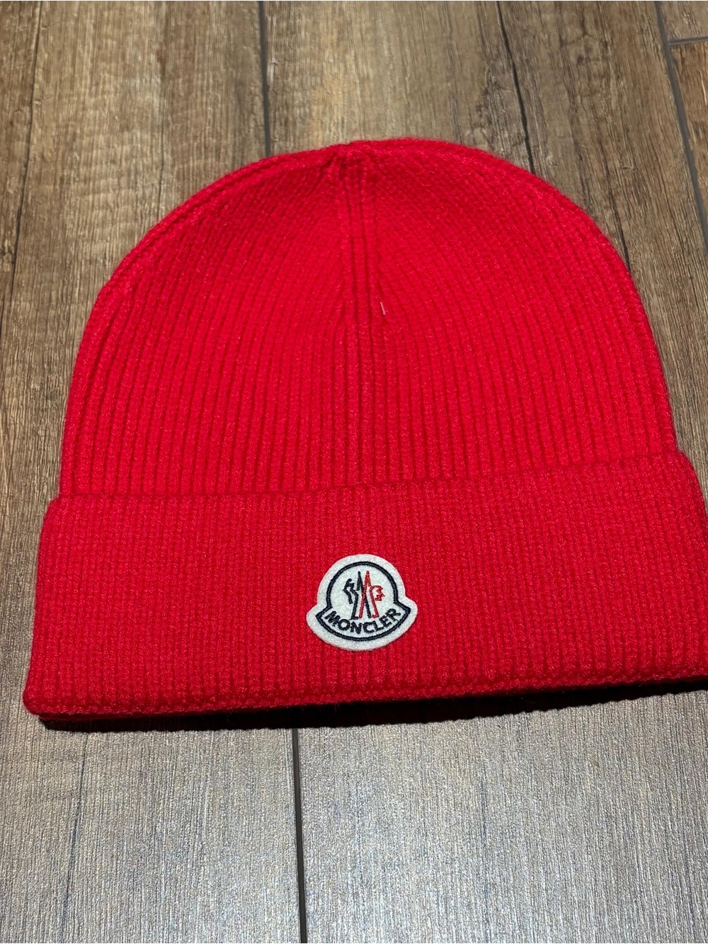 Moncler Red Wool Knit Beanie Hat One Size For All